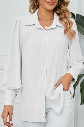 Work Elegant Solid Buttons Turndown Collar Tops