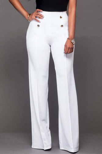 Elegant Solid Buttons Mid Waist Speaker Solid Color Bottoms