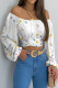 Sweet Elegant Print Bandage Patchwork Off the Shoulder Tops