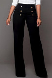 Elegant Solid Buttons Mid Waist Speaker Solid Color Bottoms