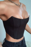 Sexy Solid Backless Asymmetrical Collar Tops