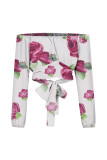Sweet Elegant Print Bandage Patchwork Off the Shoulder Tops