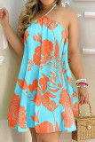 Casual Vacation Geometric Patchwork Halter Dresses