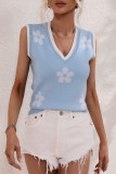Casual Simplicity Geometric Patchwork V Neck Tops