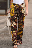 Casual Print Patchwork Loose Mid Waist Straight Full Print Bottoms
