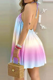 Casual Vacation Geometric Patchwork Halter Dresses