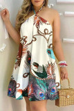 Casual Vacation Geometric Patchwork Halter Dresses
