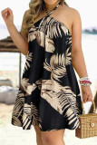 Casual Vacation Geometric Patchwork Halter Dresses
