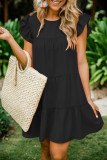 Sweet Simplicity Solid Flounce One Step Skirt Short Sleeve Dress