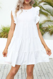 Sweet Simplicity Solid Flounce One Step Skirt Short Sleeve Dress