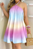 Casual Vacation Geometric Patchwork Halter Dresses