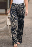 Casual Print Patchwork Loose Mid Waist Straight Full Print Bottoms