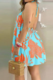 Casual Vacation Geometric Patchwork Halter Dresses