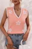 Casual Simplicity Geometric Patchwork V Neck Tops