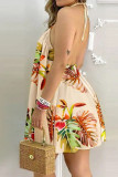 Casual Vacation Geometric Patchwork Halter Dresses
