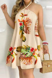 Casual Vacation Geometric Patchwork Halter Dresses