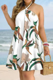 Casual Vacation Geometric Patchwork Halter Dresses