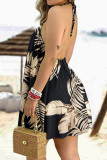 Casual Vacation Geometric Patchwork Halter Dresses