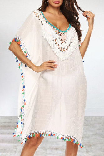 Sweet Vacation Solid Tassel Swimwears Cover Up