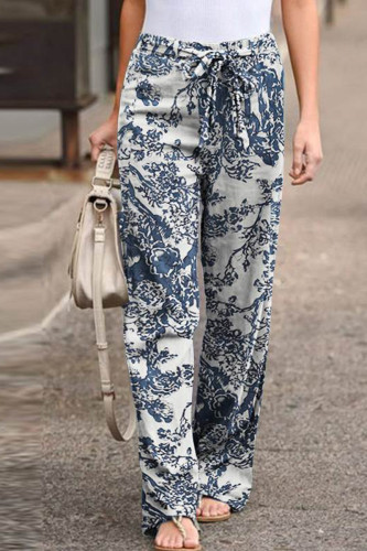 Casual Print Patchwork Loose Mid Waist Straight Full Print Bottoms