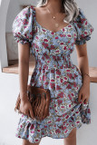 Sweet Print V Neck Waist Skirt Dresses