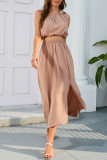 Elegant Solid Slit With Bow Oblique Collar Sleeveless Two Pieces