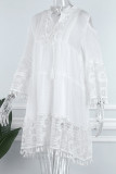 Sweet Patchwork Embroidered Hollowed Out With Bow V Neck Irregular Dress Dresses