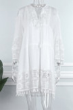 Sweet Patchwork Embroidered Hollowed Out With Bow V Neck Irregular Dress Dresses