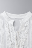 Sweet Patchwork Embroidered Hollowed Out With Bow V Neck Irregular Dress Dresses