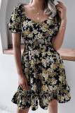 Sweet Print V Neck Waist Skirt Dresses