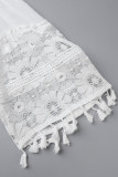 Sweet Patchwork Embroidered Hollowed Out With Bow V Neck Irregular Dress Dresses
