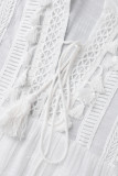 Sweet Patchwork Embroidered Hollowed Out With Bow V Neck Irregular Dress Dresses
