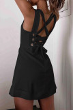 Casual Simplicity Solid Cross Straps Strap Design Square Collar Sling Dress Dresses