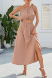Elegant Solid Slit With Bow Oblique Collar Sleeveless Two Pieces