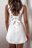 Casual Simplicity Solid Cross Straps Strap Design Square Collar Sling Dress Dresses