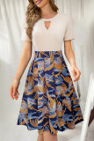 Celebrities Elegant Print Patchwork O Neck A Line Short Sleeve Dress