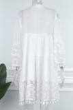 Sweet Patchwork Embroidered Hollowed Out With Bow V Neck Irregular Dress Dresses