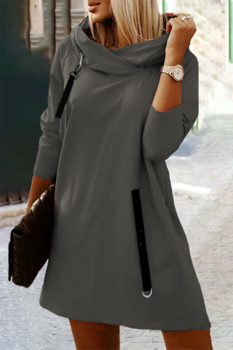 Casual Street Solid Zipper Hooded Collar A Line Dresses