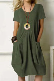 Casual Simplicity Solid Pocket O Neck Short Sleeve Dress
