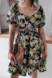 Sweet Print V Neck Waist Skirt Dresses
