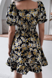 Sweet Print V Neck Waist Skirt Dresses