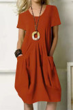 Casual Simplicity Solid Pocket O Neck Short Sleeve Dress