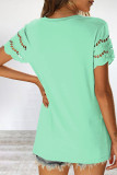 Casual Simplicity Solid Hollowed Out O Neck T-Shirts