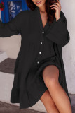Casual Simplicity Solid Buckle V Neck Shirt Dress Dresses