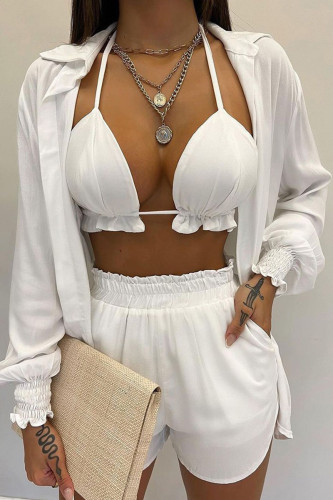 Casual Vacation Solid Solid Color Turndown Collar Long Sleeve Two Pieces
