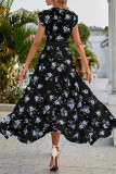 Sweet Elegant Print Patchwork V Neck Princess Dresses