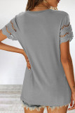 Casual Simplicity Solid Hollowed Out O Neck T-Shirts