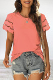 Casual Simplicity Solid Hollowed Out O Neck T-Shirts