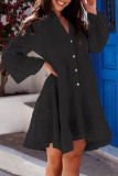 Casual Simplicity Solid Buckle V Neck Shirt Dress Dresses