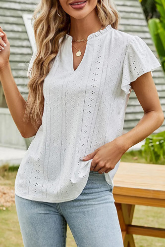 Casual Simplicity Solid Stringy Selvedge V Neck T-Shirts